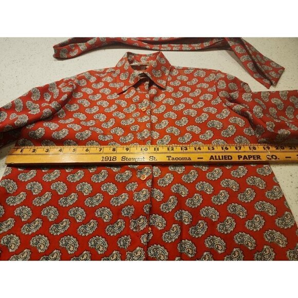 Lady Arrow Blouse Shirt Top Small Scarf Long Sleeve Button Front Red Paisley - Picture 5 of 6